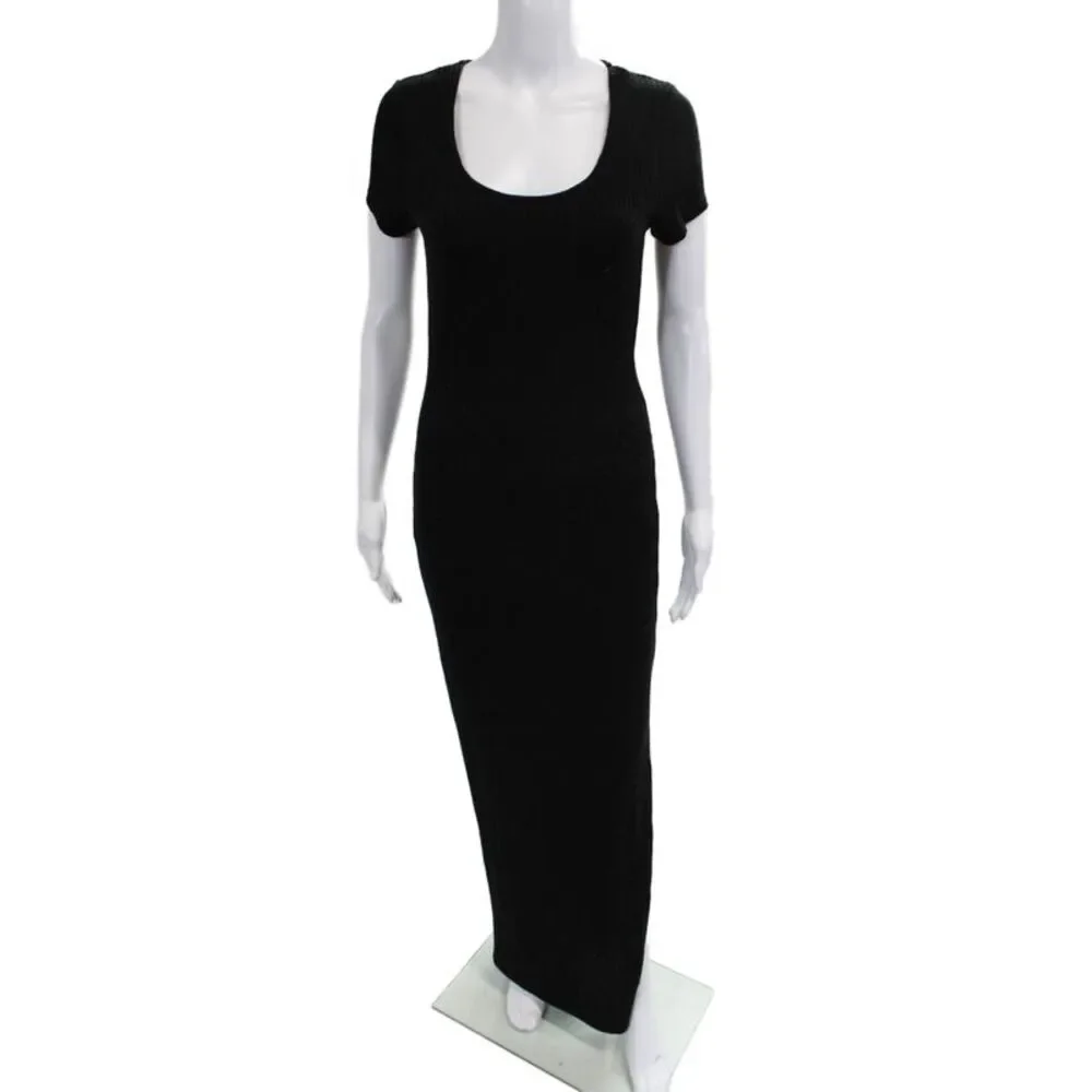 Aqua Women Bodycon Maxi Dress Black Short Sleeve Round Neck Size M